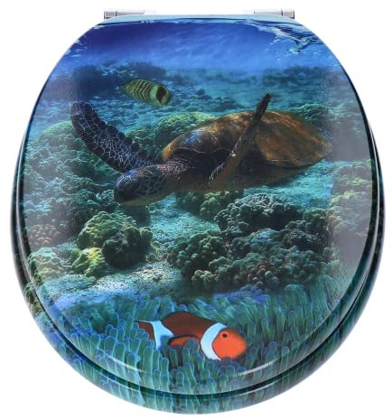 TP WC-Sitz mit Absenk-Automatik und Motiv, Soft-Close-Funktion, Toiletten-Deckel mit Holz-Kern, ovale O-Form, EU-Größe, bis 120 kg, rostfreie Scharniere, einfache Montage, universal passend