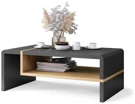 All4All Couchtisch Figo - Kleiner Kaffeetisch - Wohnzimmertisch – Sofatisch mit Brett - kompakte Größe - Sofatisch - 100x60cm - 05 - Anthrazit + Artisan Eiche