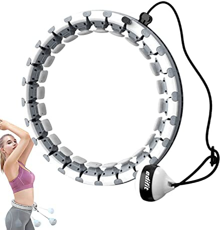 EDIFIT, Hula Hoop Reifen Erwachsene, Kinder, mit Gewicht, Abnehmen, Größenverstellbar, 24 Segmente, Sport, Fitness, Spiel, für Anfänger und Fortgeschrittene (Grau)