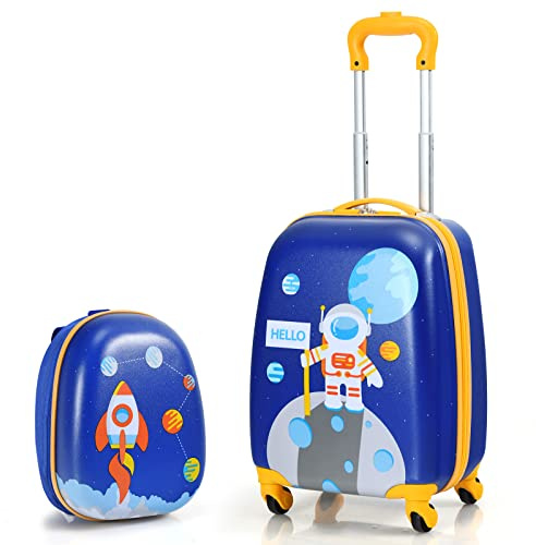 DREAMADE 2 TLG. Kinderkoffer & Rucksack, 16” +12” Kinderkofferset, Kindertrolley Kindergepäck, Handgepäck Reisegepäck Hartschalenkoffer für Kinder (Astronaut, 16 Zoll +12 Zoll)