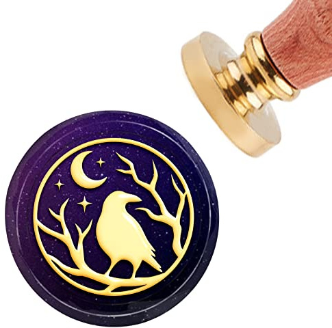 craspire Wachssiegelstempel Krähe Vintage Siegelwachs Stempel Vogel 30mm Abnehmbarer Messingkopf Siegelstempel Mit Holzgriff Für Einladungen Karten Geschenkverpackung