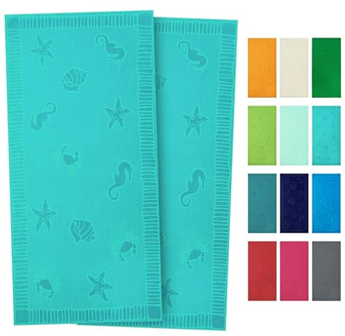 ZOLLNER Strandtuch - hautfreundliches und saugstarkes Handtuch in 100x200 cm - waschbar bis 60°C - Baumwolle in türkis - eingewebte Meerestiermotive - Oeko Tex® Zertifiziert