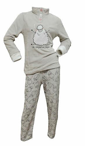 Infiore Pigiama Donna Pile Effetto Coral - Morbido e Felpato - Invernale (0815 Grigio, S)