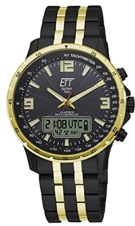 ETT Eco Tech Time Funk Solar Weltzeit Herren Uhr Chronograph mit Edelstahl massiv Armband EGS-11567-21M