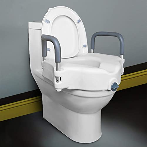 Toilettensitzlift, erhöhter Toilettensitzdeckel, Toilettensitzerhöhung, erhöhter Toilettensitz für ältere und behinderte Menschen, mit Deckel, klappbare Armlehnen, ergonomisch, leicht, weiß