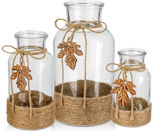Glasvase Zylindrisch Vasen Glasfläschchen Boho Dekovase Blumenvasen Tischvasen,H 12.5/16.5/20CM (3 St), Väschen für Tisch Hochzeit Fensterbank Dekoration