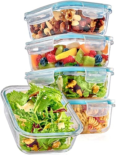 Praknu Glass Containers with Lids 500ml - 4 Meal Prep Container - Stackable & Airtight - BPA-Free - Dishwasher Safe - Freezer and Microwave Safe