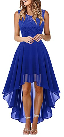 Robe en Dentelle pour Femme Soirée Cocktail Bal High Low Jupe Asymétrique en de sans Manche pour Mariage avec Ceinture obe De Soiree Grande Taille Club Dress Chic Et Glamour Courtes Robes