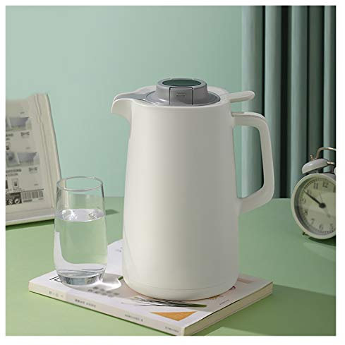 1.5 Litre Thermal Pot Coffee Jug,Thermal Carafe With Glass Liner,Double Wall Vacuum Insulated Pitcher,Temperature Display,24 Hour Heat And Cold Retention (Color : White, Size : 1.5L)