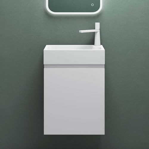 Mai & Mai Waschtisch mit Unterschrank 46x26x63cm Weiß matt | Badmöbelset für Gäste WC, Badezimmermöbel Pisa02