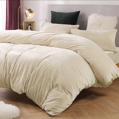 Michorinee Winter Plüsch Bettwäsche Set 135x200 cm Beige 2teilig | Oeko‑Tex Winterbettwäsche, Cashmere Touch, Flauschig & Warme Coral Fleece, Bettbezug 135x200 cm + Kissenbezug 80x80 cm