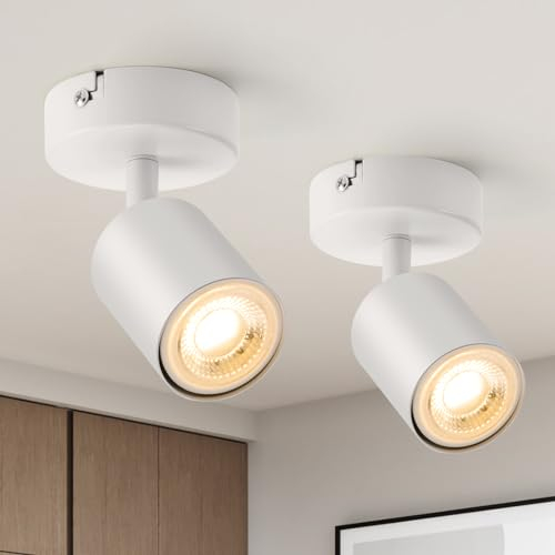 wowatt 2 x Lampada Faretti Led da Soffitto Orientabili Bianco, Moderna Plafoniera Attacco GU10, Faretto da Parete Interno Rotondo Luce da Soffitto Per Soggiorno Cucina Corridoio Senza Lampadine