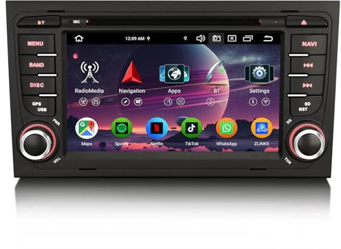 7 Zoll 8-Kern 4GB+64GB Android 14 Autoradio Bluetooth mit GPS Navigation Für AUDI A4 S4 RS4 RNS-E SEAT EXEO Unterstützt CarPlay Android Auto DSP WiFi 4G DAB+ RDS FM OBD2 IPS Touchscreen TPMS CD Player