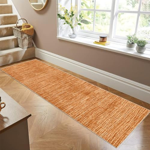 Siunwdiy Teppich Läufer Flur Küche rutschfest Waschbar Orange Küchenläufer Lang Modern Korridor -Teppichläufer Küchenteppich Meterware Anpassbar,Orange,70x200cm