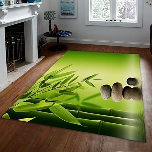 CIHCOHOME Asiatischer Flur-Läuferteppich im natürlichen Stil Zen-Steinteppiche mit Gummirücken Grüner Bambusteppich Teppich für Spa-Eingangsästhetik-Dekor 120x170cm