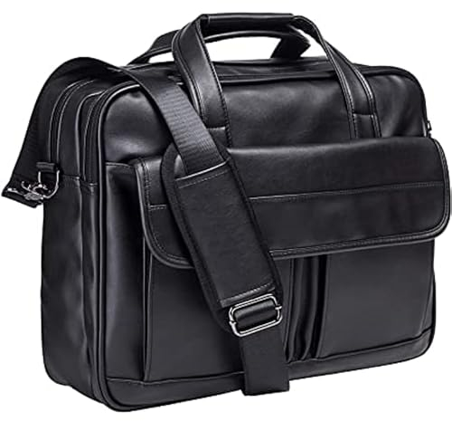 seyfocnia Kuriertasche, Reisetasche, Aktentasche, Leder, handgefertigt, Laptoptasche, Schwarz , 17.3 inches