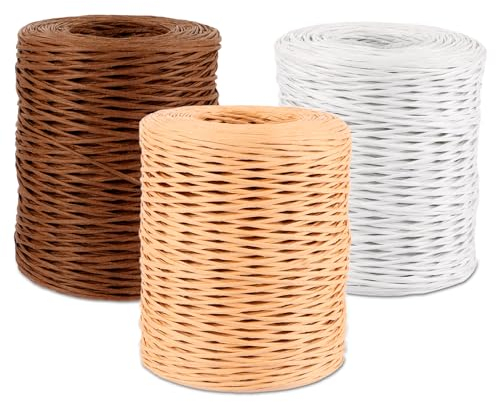 FWEEK 3 x 200m Papierkordel Papierdraht, Basteldraht Papierschnur Natur 1.2mm, Papierdraht zum Basteln für Blumensträuße, Hochzeiten, Weihnachten, Geschenk Dekoration und DIY, Drei Farben