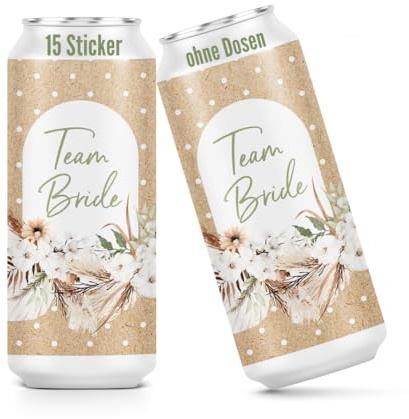 heaven+paper Prosecco Dosen Aufkleber JGA Boho Team Bride Deko JGA Accessories & Hochzeit Deko außergewöhnlich (15x Set) für alle üblichen Sektdosen - Prosecco Dosen Sticker selbstklebend