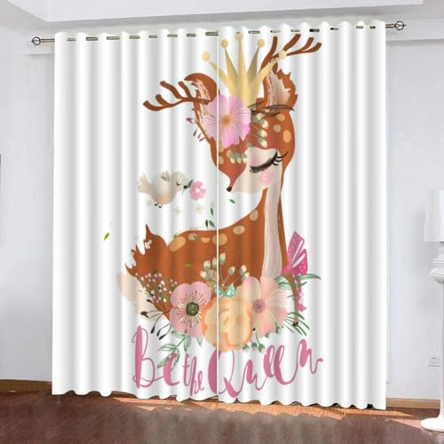 GIOVIA 3D REH Vorhänge Abdunkelnde Tier Elch Kindervorhänge Vorhang mit ösen 2er Set Gardinen Blickdicht Verdunkelungs für Kinderzimmer Schlafzimmer Wohnzimmer B 150 X H 166 cm