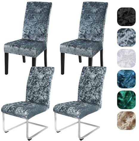 Alishomtll Samt Stuhlhussen 4er/6er Set Zerknitterter Samt Stretch Stuhlbezug Schwingstühle Elastische Hussen Abnehmbare Waschbarer Stühle Schutz für Esszimmer Party Bankett Hochzeit (Grau, 4 Stück)