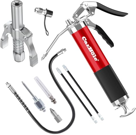 CarBole Ingrassatore 8000PSI con G Grasso Pistola Accoppiatore,Pistole per Grasso,con 3 Tubi Flessibili e Tubo di Prolunga in Metallo,Quattro Tipi di Ugelli,Compatibile con Cartuccia da 400cc