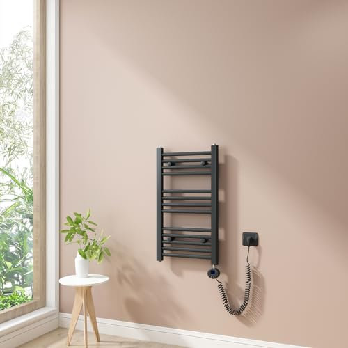 Heilmetz Sèche Serviette électrique 70x40cm,Anthracite,seche Serviette avec Anthracite Élément Chauffant Thermostat Digital et Fonction minuterie, 250W,Chauffe Serviette,radiateur Salle de Bain