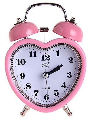 siduytin 3 inch Heart Shape Bell Alarm Clock Nightlight Wake Up Table Digital Clocks Desktop Retro Girls Travel Gift Supply, Pink