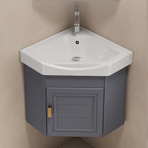YVZYLXH Waschbecken Waschtisch Badezimmer,Eckwaschbecken Keramik,waschbeckenunterschrank hängend,Badmöbel Waschbecken mit Soft-Close-System und Ablaufgarnitur,für kleine Räume(Gray,48cm)