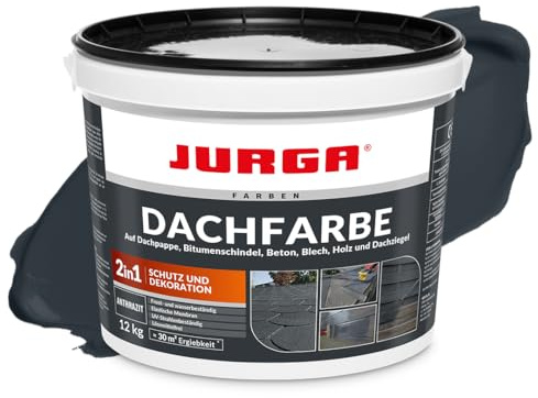 JURGA Dachfarbe 12 Kg Anthrazit (≈30m²) 2 in 1: Deko & Schutz, Sockelfarbe, Betonfarbe, UV- und Witterungsbeständig, Hohe Elastizität, Einfache Anwendung, LF-frei, Innen- und Außen