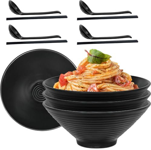 Kaxtde Juego de 4 cuencos para ramen, cuencos japoneses de 1170 ml con cucharas, palillos, cuencos de sopa grandes irrompibles para ensalada asiática Udon Pho, cereales, arroz Udon, regalo de