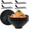 Kaxtde Japanese Ramen Bowls Set of 4, 1200 ml Reusable Noodle Bowl with Spoons Chopsticks, Unbreakable Black Soup Bowls for Asian Udon Pho Salad Cereal Udon Rice, Dishwasher Safe