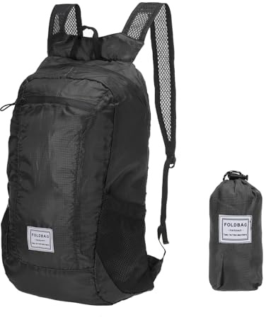 PATIKIL Wanderrucksack, 15L-20L Faltbarer Leichter Rucksack Tagesrucksack Outdoor Klettern Radfahren Rucksack Schultertasche für Männer Frauen, Schwarz