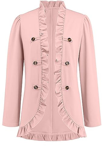 Jacke Mit Rüschen Damen, Cardigan Damen Strick Elegant Langarm Blazer Weich Strickmantel Mit Rüschen Lang Stehkragen Bolero Jacke Einfarbig Slim Fit Anzugjacke Übergangsjacke Blazerjacke