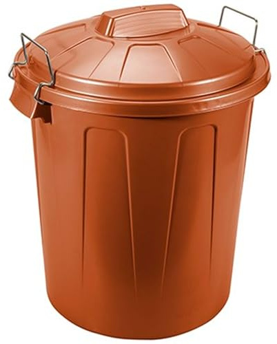 Tradineur - Cubo de basura de plástico - Incluye tapa y asas metálicas - Fabricado en España - Contenedor de residuos - Capacidad de 100 Litros - Ø 49,9 x 75,5 cm - Color Marrón