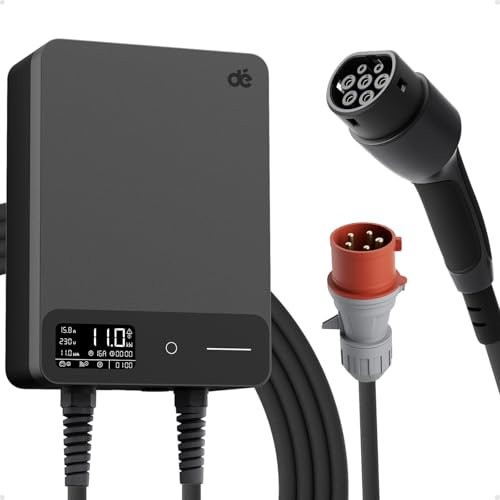 dé Typ 2 Wallbox 11kW mit APP und RFID, 6-16A 3-Phasen EV-Ladegerät 400V mit 7,5m Ladekabel und Kabelhalter für BEV/PHEV, RCD Typ-B & IP54-Schutz, effiziente Ladestation für Zuhause, schwarz
