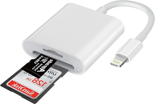 SD Card Reader for iPhone iPad, Dual Connector (Lightening 2IN1) Micro SD Memory Card Reader, 2 in 1 SD and TF Card Adapter Portable Trail Camera Viewer, No Driver Needed, Plug and Play