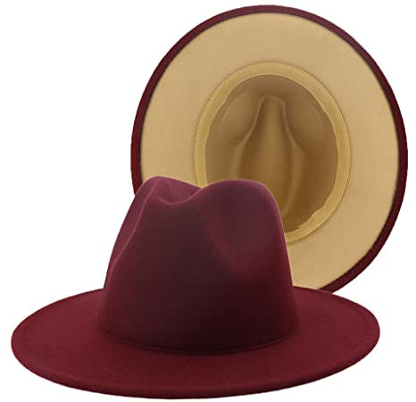 OLSKFUH Herren Fedora Hut Damen Winter Herbst Doppelseitiger Jazzhut Wollhut Flache Krempe Hut,14-58-61cm