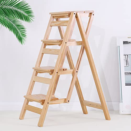 Solid Wood Folding Step Stool/Ladder Stool Kitchen Household Multifunctional Foldable 4 Step Ladder Portable Small Wooden Stepladder