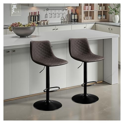 STOOLINK 2er Set Barhocker Höhenverstellbar Barstuhl mit Mikrofaser-Leder, Küchenhocker 360° Drehbar, Barhocker mit Lehne, Tresenhocker 150kg Belastbar für Küche, Esszimmer, Lobby-Dunkelbraun