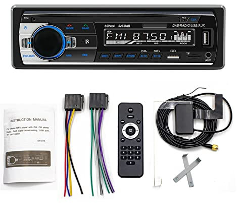 Estéreo de automóvil Dab+Am/FM TF dab-520 mp3 Audio de Radio de Reproductor USB SD AUX en Reproductor de autorradio Multimedia Compatible con Bluetooth,Compatible con La MayoríA De Dispositivos