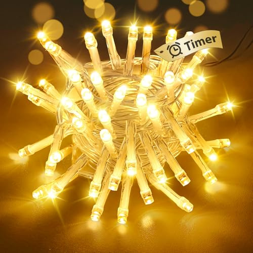 btfarm 5M 50 LED Lichterkette Batterie mit Timer, 2Modi Lichterketten Klein | Innen Draht, Batteriebetrieben, Wasserdicht, für Weihnachten Zimmer Party Hochzeit Garten Halloween, Warmweiß