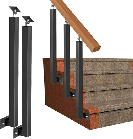 270° Verstellbare Eisen Treppengeländer,Schwarze Treppe Handläufe mit Flacher Halterung,Quadratische Treppenhandlauf für Terrassen,Balkone und Dekorative Gel(Size:2.78ft/85cm,Color:2 Pack Side Mount)