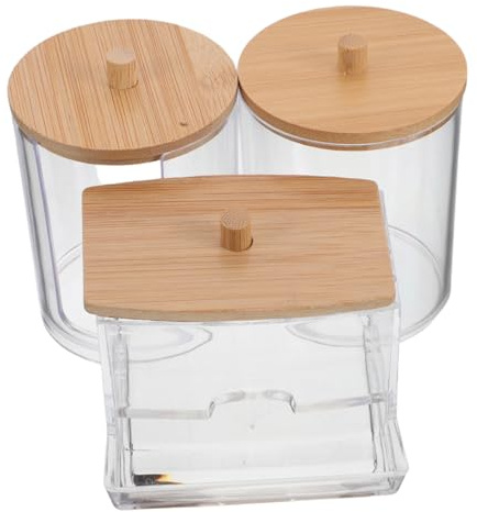 SAFIGLE 3 piezas Contenedor de Bastoncillos de Algodón con Tapa Recipientes Transparentes para Almacenamiento de Baño Organizador de Escritorio Diseño Prueba de y Polvo