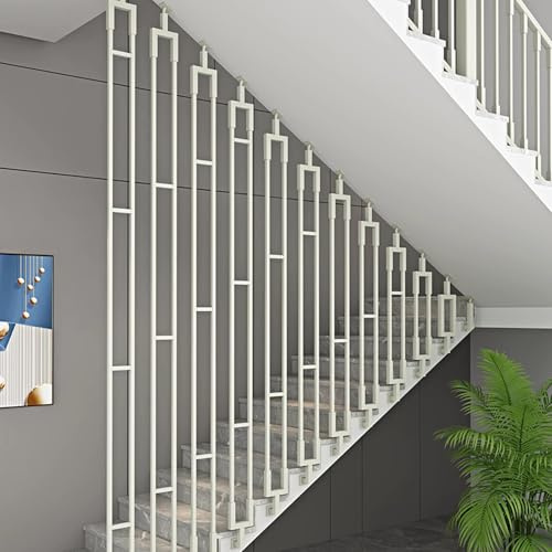 Ringhiera per scale regolabile a 270°, montaggio laterale, moderno, in ferro battuto, personalizzabile per scale interne (bianco, altezza 115 cm)