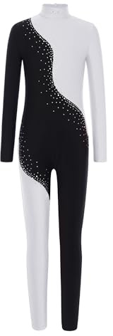 CHICTRY Ganzkörper Turnanzug Mädchen Langarm Kinder Strass Glitzer Ballettanzug Stehkragen Tanzbody Farbblock Patchwork Tanzoverall Jumpsuit Eislaufkostüm