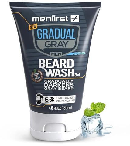 MENFIRST 3-in-1 Gradual Gray Beard Wash Shampoo for Men – Grey Reducing Beard Dye for Lighter Shades – Hypoallergenic Harsh Chemical-Free Beard Dye for Men – 4.6 Fl Oz