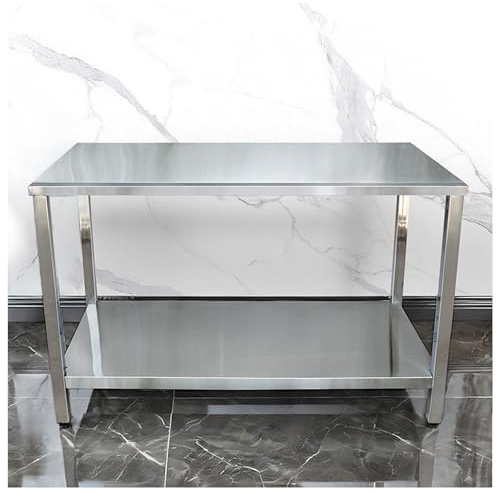 NQNFWCRJ Banco de Trabajo de Acero Inoxidable de Doble Capa Estante de Almacenamiento para Cocina Abierta de 78cm de Altura con Patas Antideslizantes Capacidad de Carga de 200 Kg Montaje Sencillo