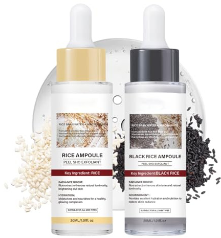 Peel Shot Glow Rice Ampoule Duo - Exfoliant White & Black Rice Ampoule, Weiße & Schwarze Reis Peeling Gesicht, Pure Skin Peel Shot für Mitesserentferner, Porenreinigung, Strahlende Haut