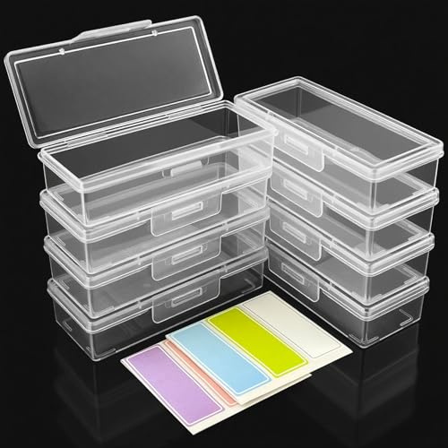 ADNEWX Kleine Aufbewahrungsbox mit Deckel 8 STK Tragbarer Plastikbox Transparent Mini Box für Perlen Schmuck Sortierbox Zahnstocher Wattestäbchen Behälter Mit Etiketten