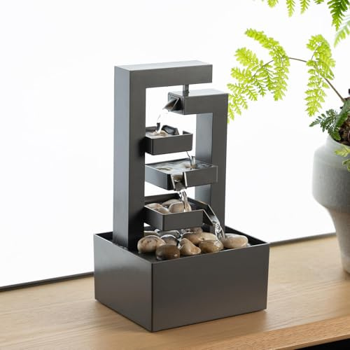 Puulye Desktop Waterfall Fountain Small- 9.65 Relaxation Tabletop Fountain with Soothing Sound for Office & Home Decor - Desktop Water Fountain Feature with Natural Stones